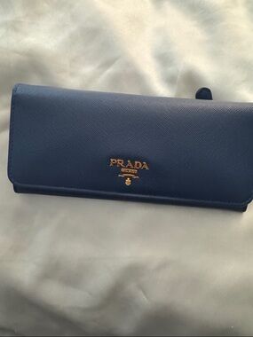 Prada Navy Saffiano Continental Wallet with Gold Logo